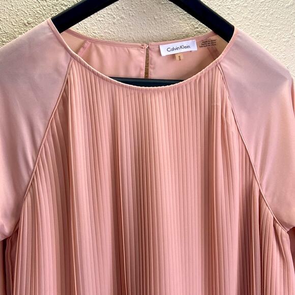 Calvin Klein Women Peach Minimalist Style Pleated Chiffon Blouse Size M - Picture 6 of 11